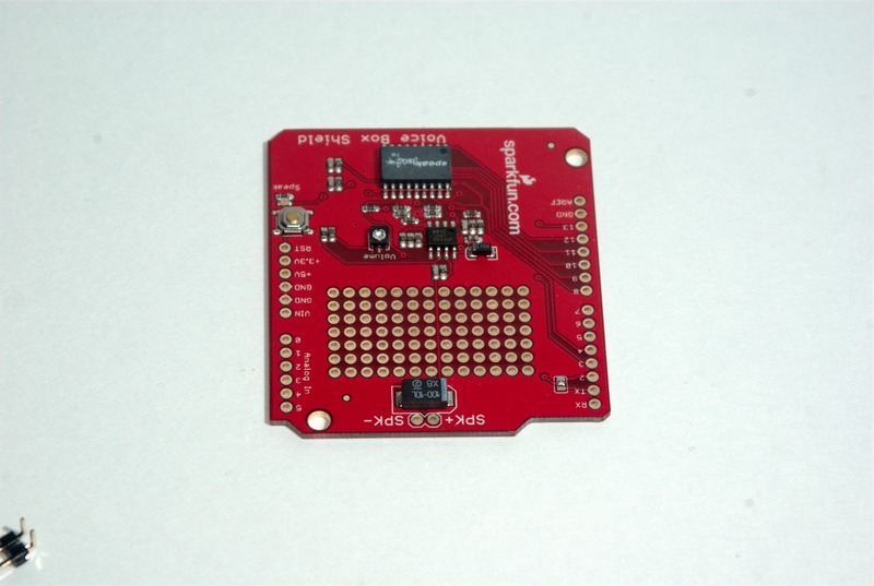 The VoiceBox shield, as it arrives from Sparkfun Electronics